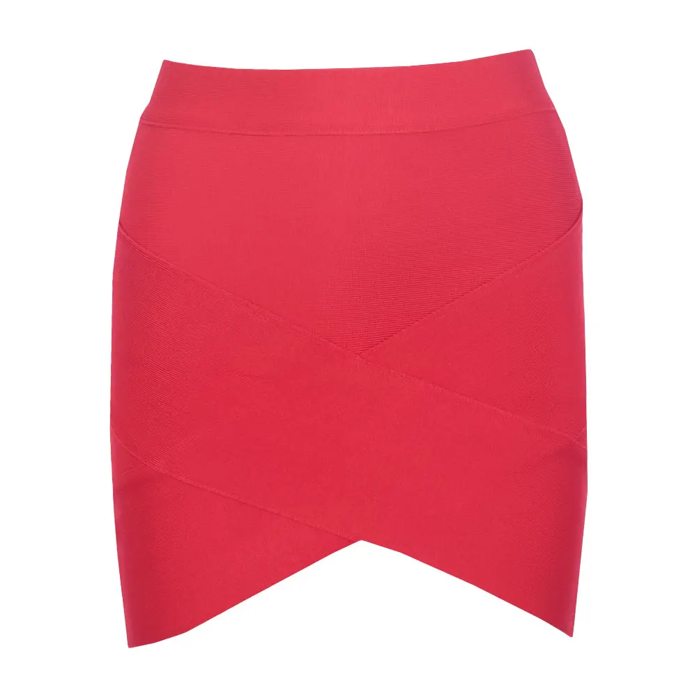 HQBORY Rayon Sexy High Waist  Red Ladies Pencil Mini Bandage Bodycon Skirts Short Cross Black White Women Party Skirt Club - Image 5