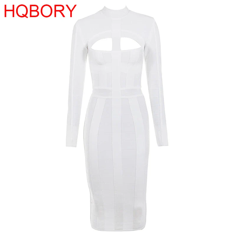 HQBORY Winter Long Sleeves sexy  Hollow Out Knitted Bandage Dress mid-length Women Hole Cut Out Black Bodycon Vestidos Red XL - Image 7