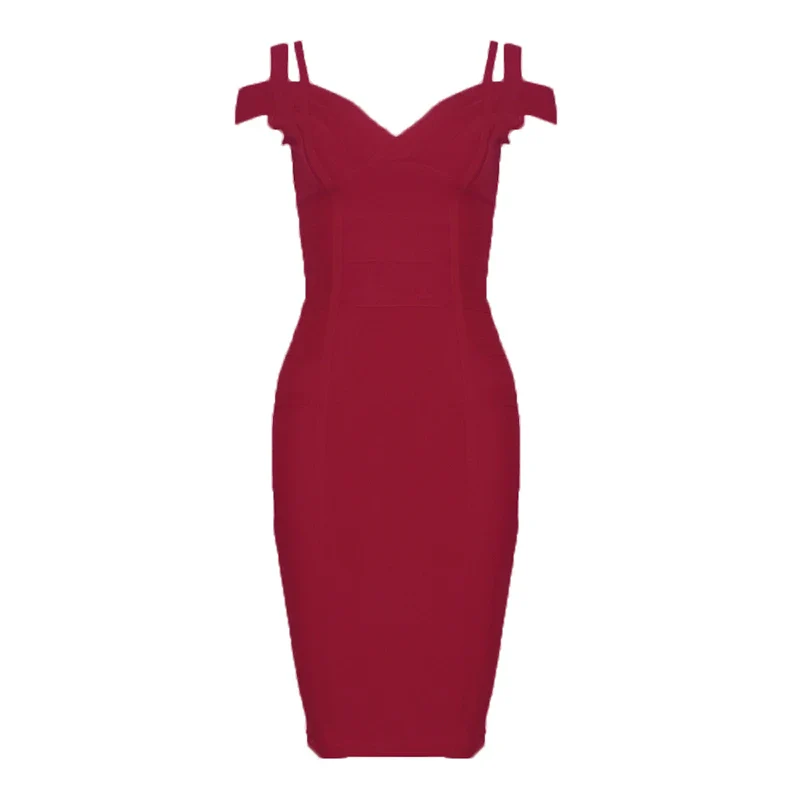 HQBORY Winter Women Mid length Bandage Dress Hottest Straps Wine Red Off Shulder deep V Sexy Elegant Vestidos High Quality - Image 14