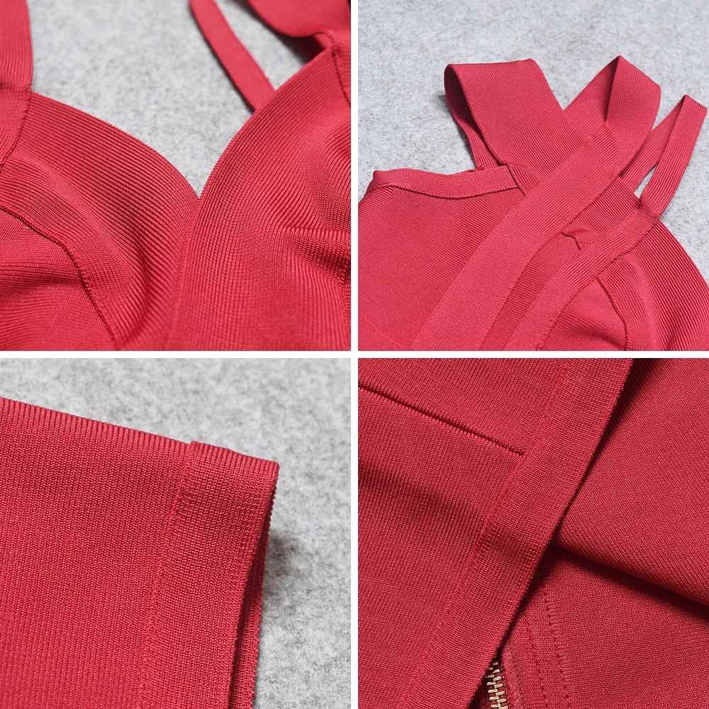 HQBORY Winter Women Mid length Bandage Dress Hottest Straps Wine Red Off Shulder deep V Sexy Elegant Vestidos High Quality - Image 6
