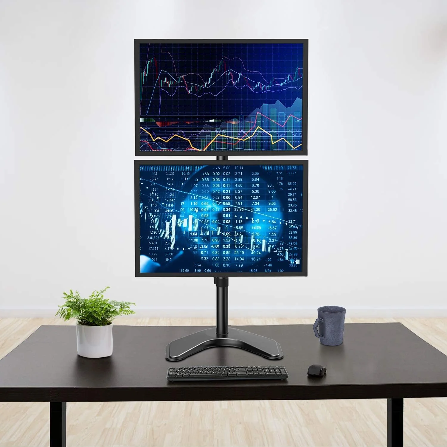 HUANUO Dual Monitor Stand,Vertical Stack Screen Free-Standing Holder LCD Desk Mount Fits Two 13 to 32 Inch Computer Monitors with C Clamp Grommet Base Stacking Displays Tilt Swivel Height Adjustable - Image 3