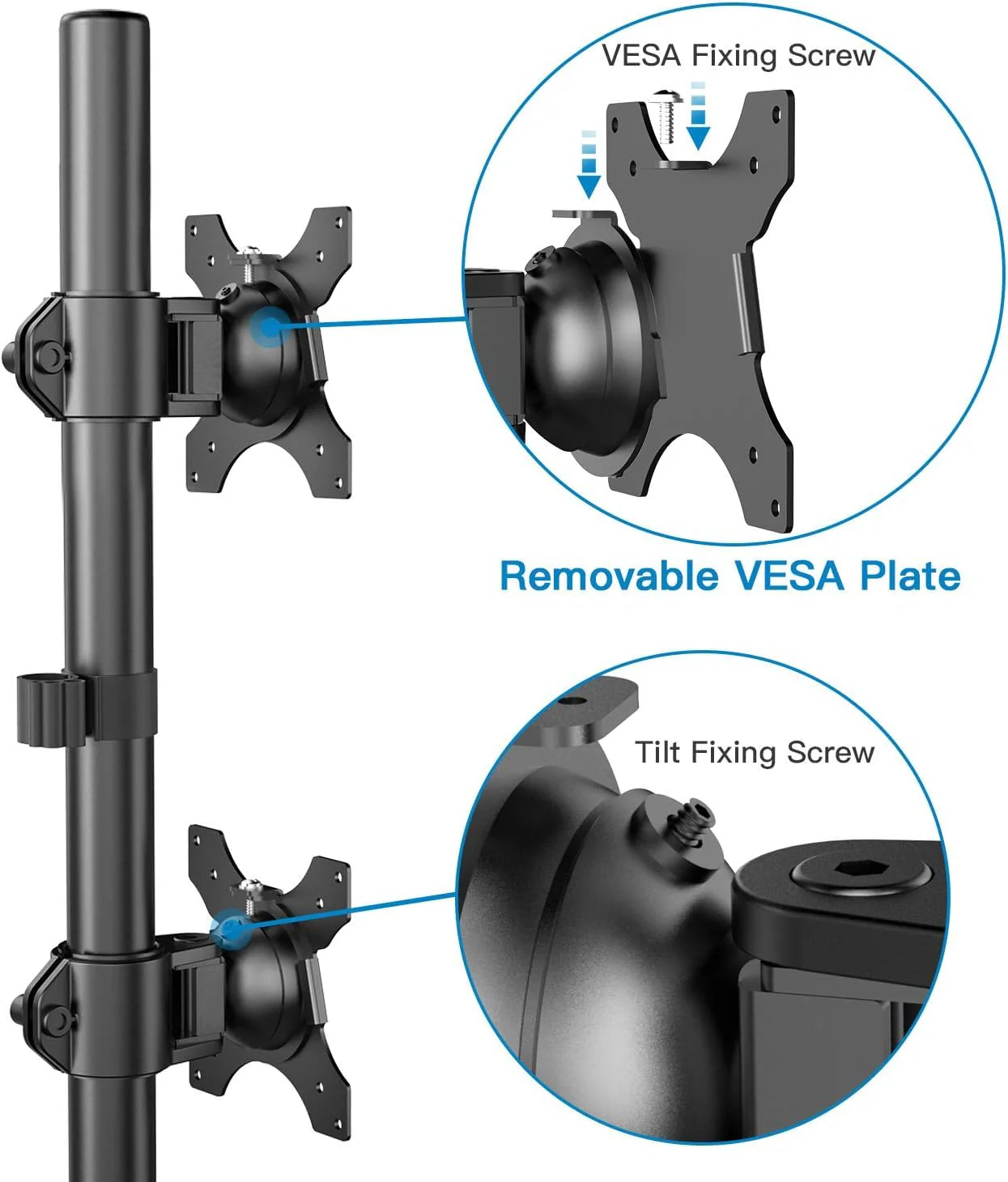 HUANUO Dual Monitor Stand,Vertical Stack Screen Free-Standing Holder LCD Desk Mount Fits Two 13 to 32 Inch Computer Monitors with C Clamp Grommet Base Stacking Displays Tilt Swivel Height Adjustable - Image 4