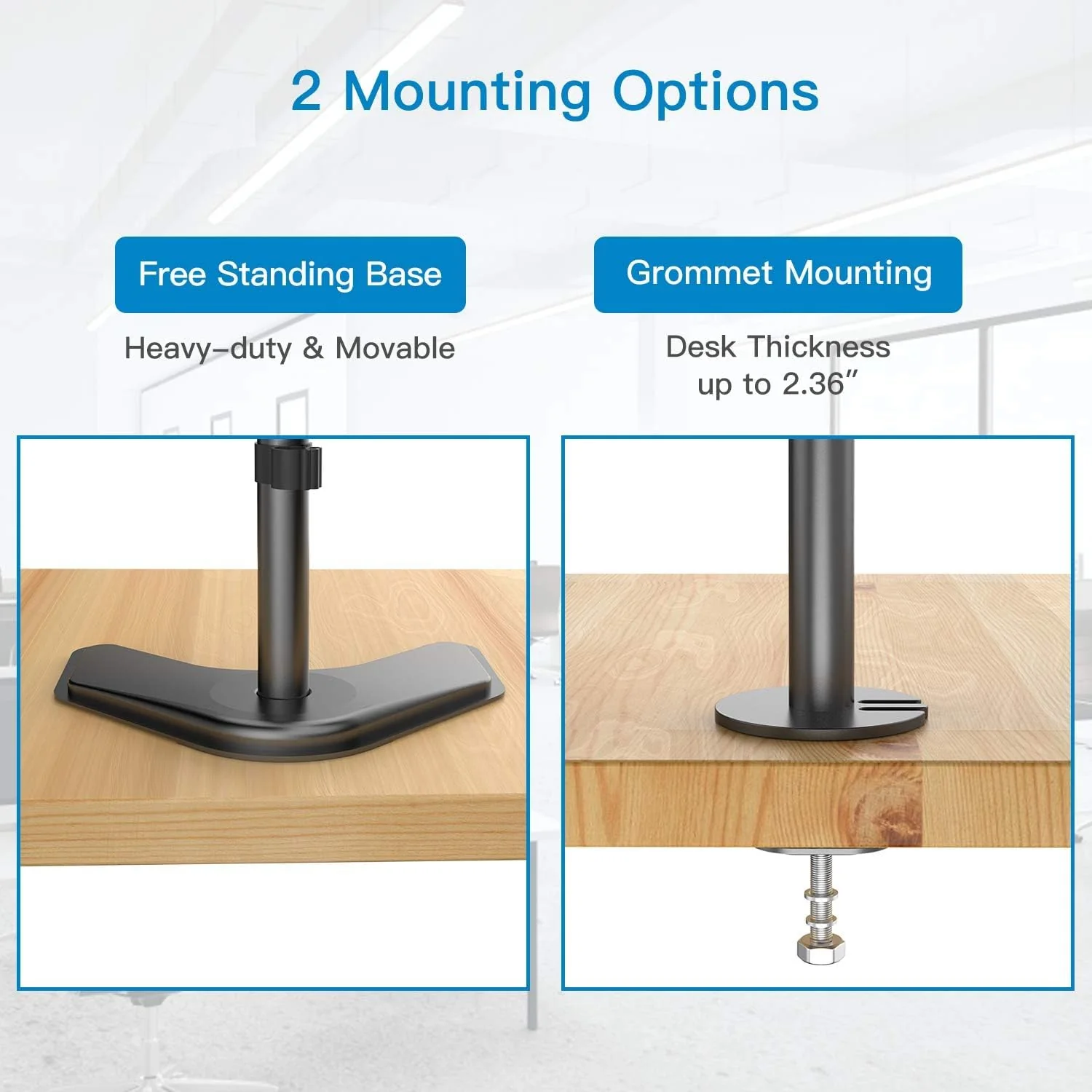 HUANUO Dual Monitor Stand,Vertical Stack Screen Free-Standing Holder LCD Desk Mount Fits Two 13 to 32 Inch Computer Monitors with C Clamp Grommet Base Stacking Displays Tilt Swivel Height Adjustable - Image 5