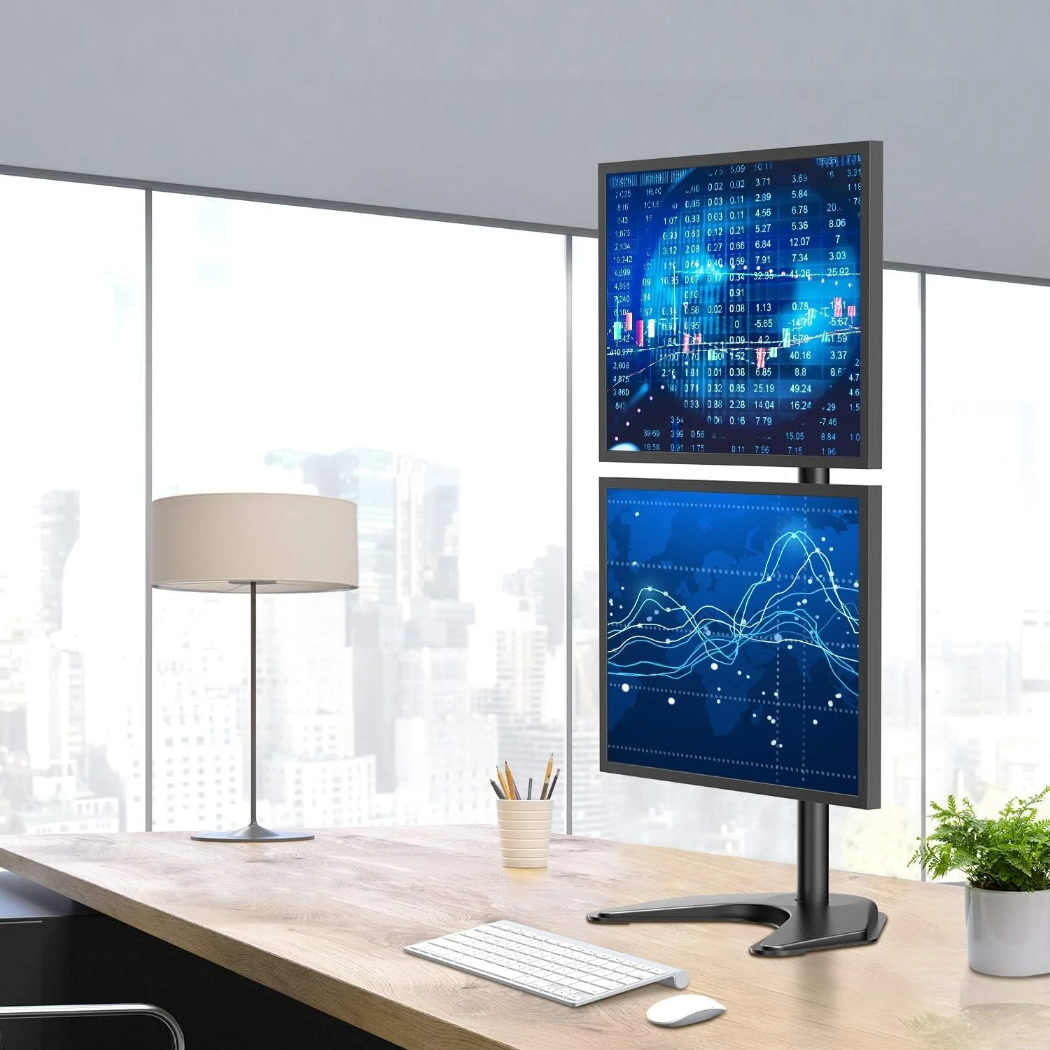 HUANUO Dual Monitor Stand,Vertical Stack Screen Free-Standing Holder LCD Desk Mount Fits Two 13 to 32 Inch Computer Monitors with C Clamp Grommet Base Stacking Displays Tilt Swivel Height Adjustable - Image 7