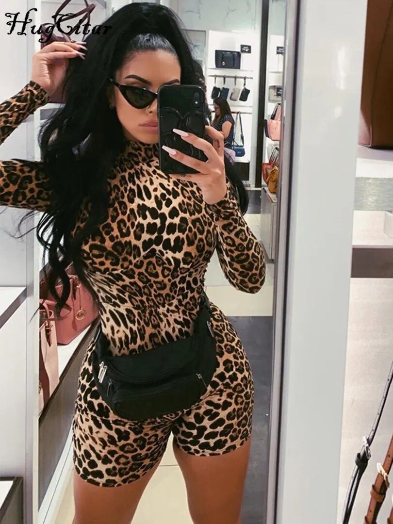 Hugcitar 2019 long sleeve tiger leopard print sexy bodycon playsuit autumn winter women streetwear club body fall cute outfits - Image 3