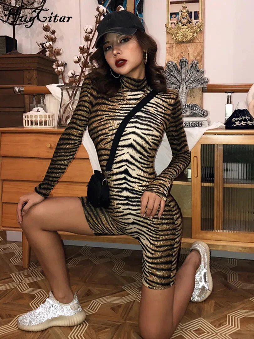 Hugcitar 2019 long sleeve tiger leopard print sexy bodycon playsuit autumn winter women streetwear club body fall cute outfits - Image 5