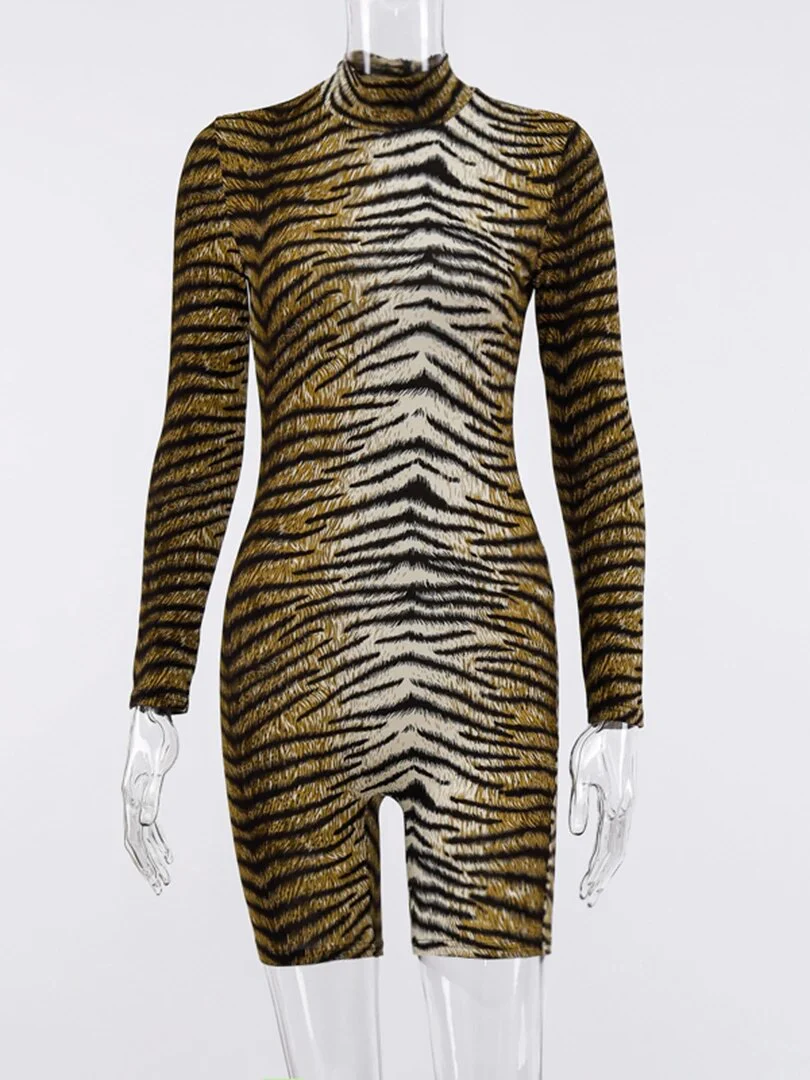Hugcitar 2019 long sleeve tiger leopard print sexy bodycon playsuit autumn winter women streetwear club body fall cute outfits - Image 6