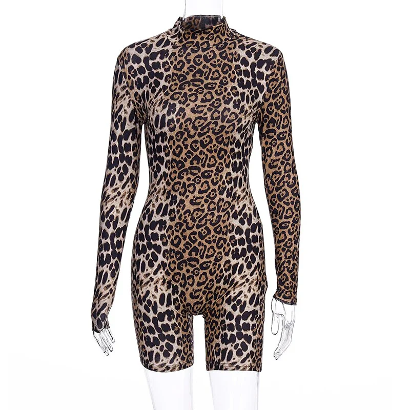 Hugcitar 2019 long sleeve tiger leopard print sexy bodycon playsuit autumn winter women streetwear club body fall cute outfits - Image 7