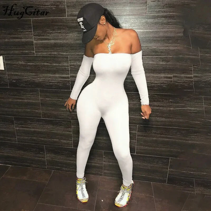 Hugcitar 2020 long sleeve slash neck sexy bodycon jumpsuit autumn winter women fashion streetwear outfits stretchy jumper - Image 4