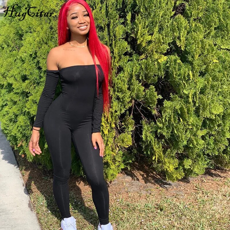 Hugcitar 2020 long sleeve slash neck sexy bodycon jumpsuit autumn winter women fashion streetwear outfits stretchy jumper - Image 5