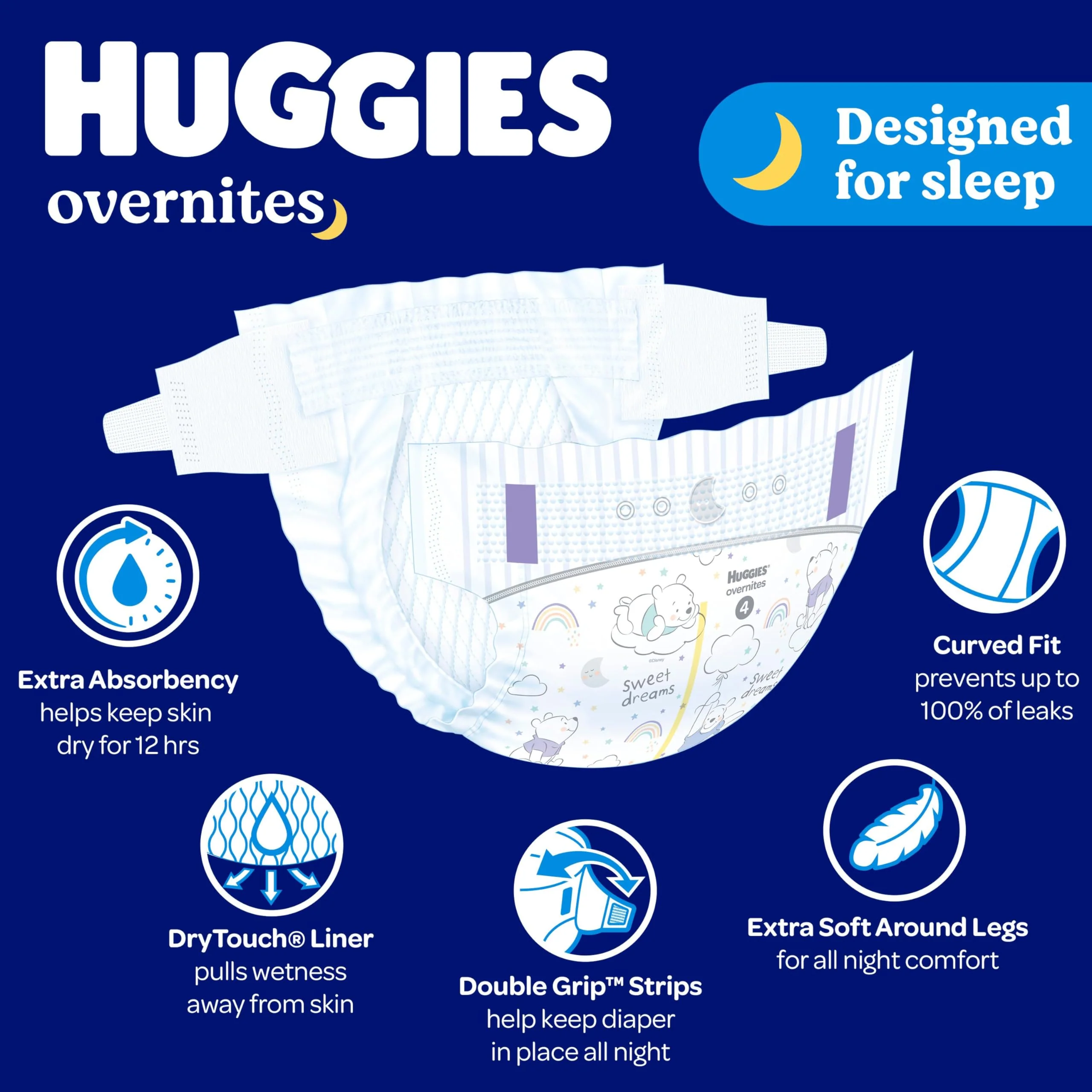 Huggies Size 3 Overnites Baby Diapers: Overnight Diapers, Size 3 (16-28 lbs), 132 Ct (2 Packs of 66) - Image 6