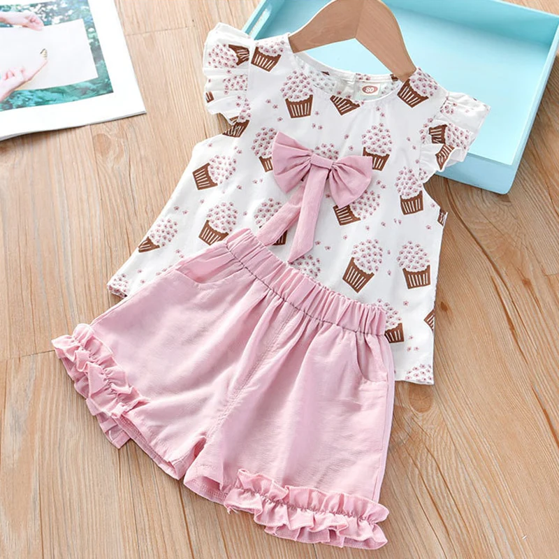 Humor Bear Summer Girl Clothes Sets 2Pcs Fashion Navy Short Sleeve +Pleated Skirt Kids Clothes Suit Cute Toddler Clothes - Image 2