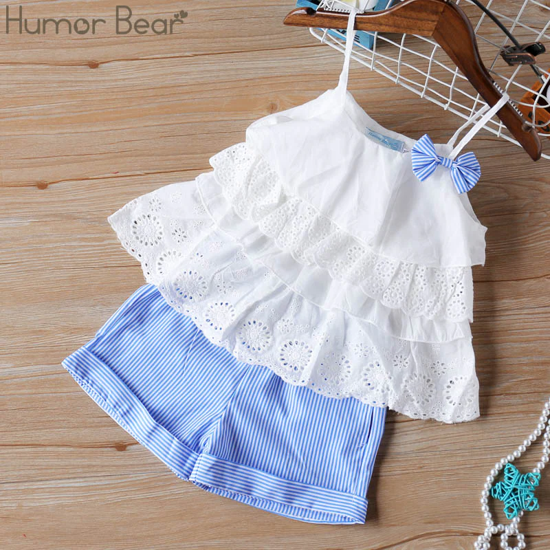 Humor Bear  Summer New Grils Clothes Korean Dot Girl Big Bow T-shirt+ Shorts Children Clothing Set Kids Girls Clothes Suit - Image 15