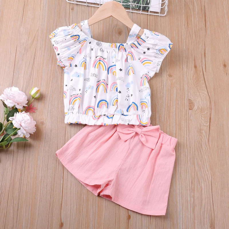 Humor Bear  Summer New Grils Clothes Korean Dot Girl Big Bow T-shirt+ Shorts Children Clothing Set Kids Girls Clothes Suit - Image 6