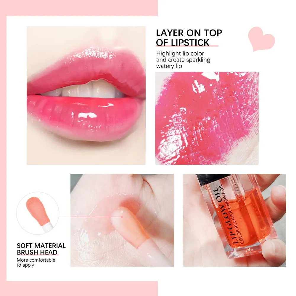 Hydrating Lip Glow Oil, Moisturizing Lip Oil Gloss, Transparent Tinted Lip Balm, Transparent Toot Lip Oil, Plumping Lip Gloss, Long Lasting Nourishing Non-sticky (Cherry) - Image 8