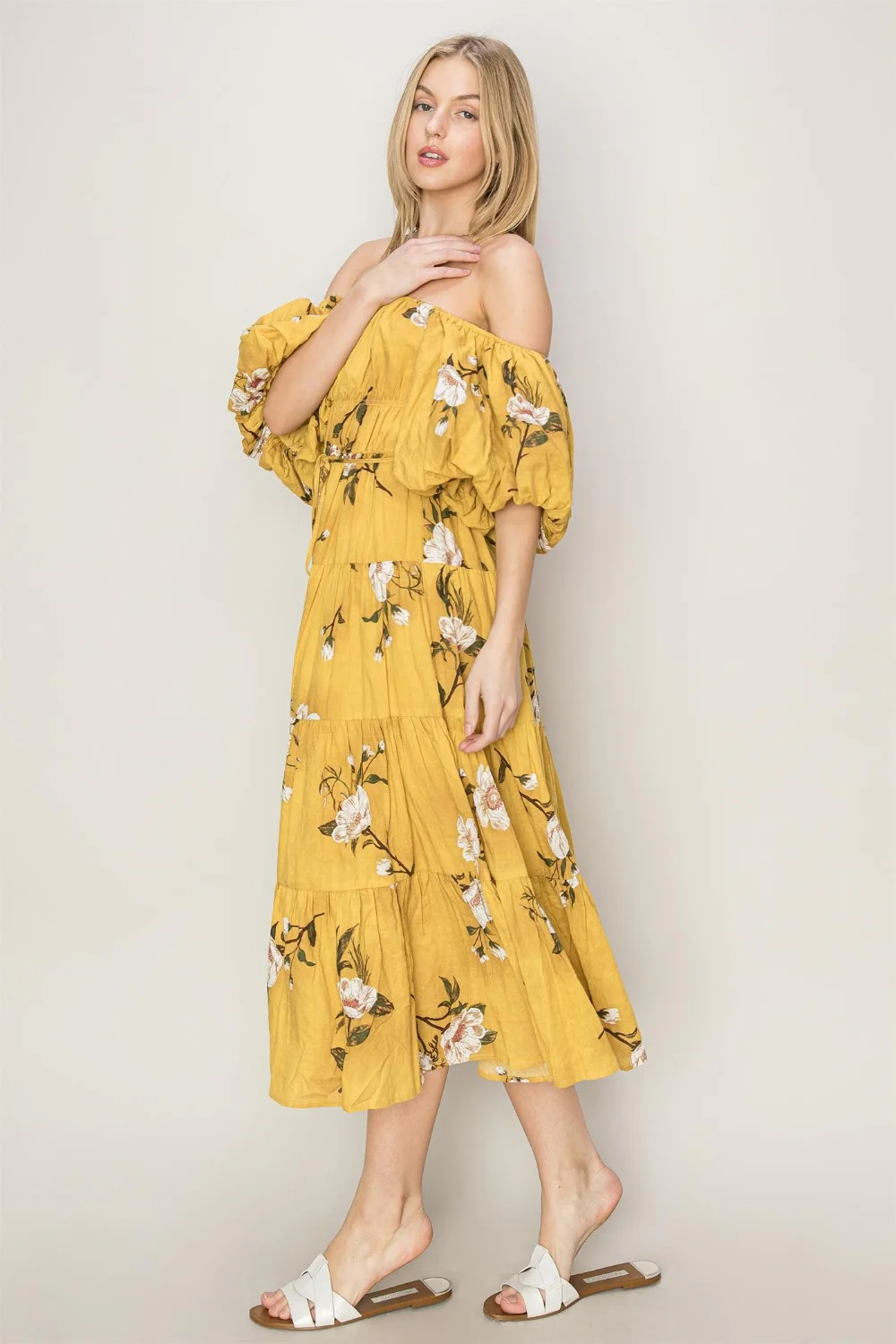 HYFVE Floral Puff Sleeve Tiered Dress - Image 3