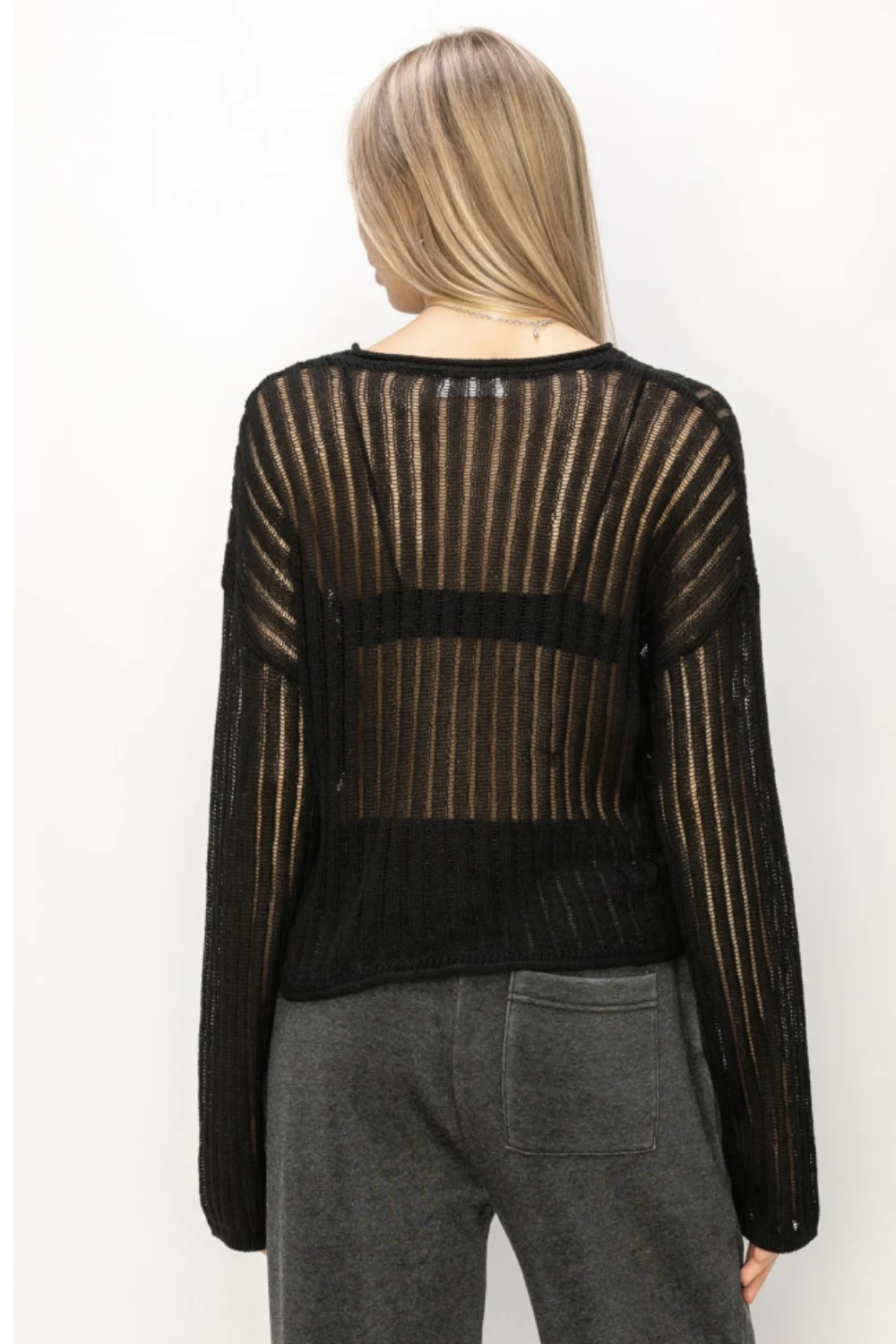 HYFVE Openwork Ribbed Long Sleeve Knit Top - Image 2