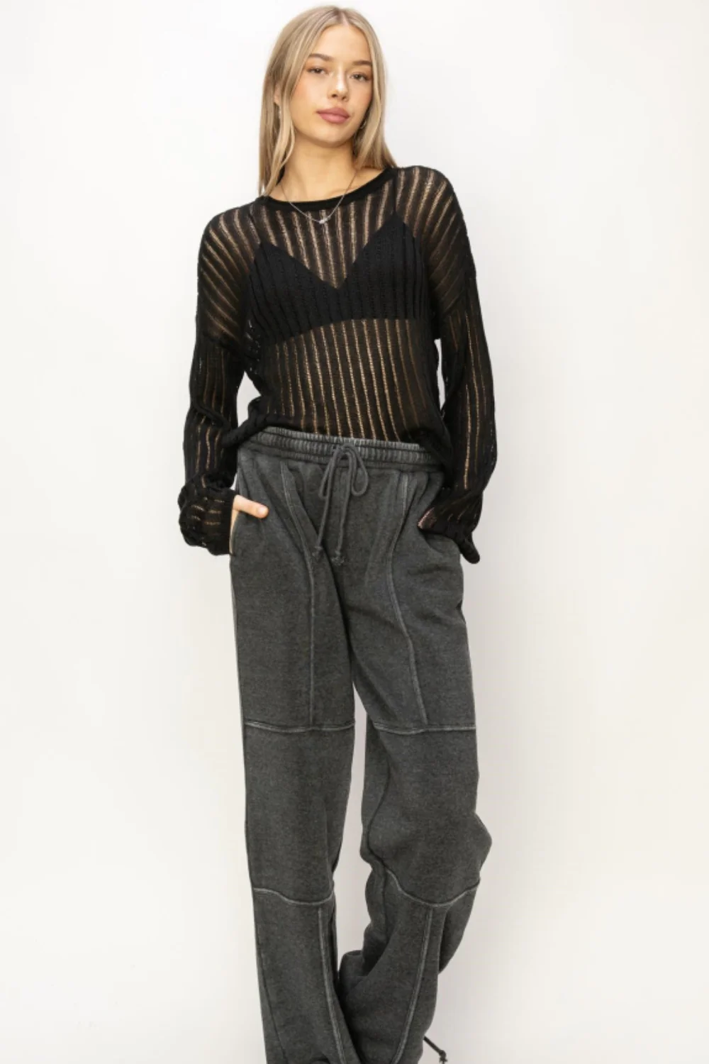 HYFVE Openwork Ribbed Long Sleeve Knit Top - Image 3