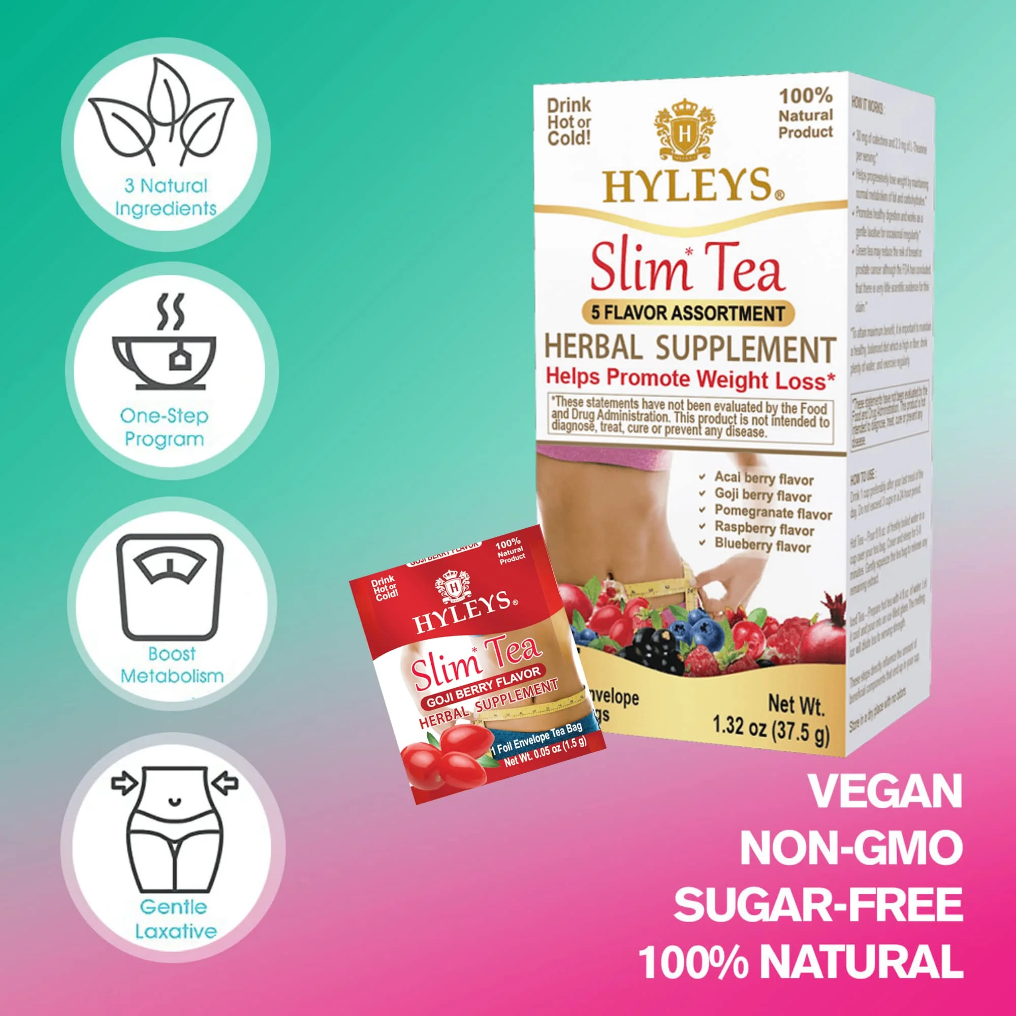 Hyleys Slim Tea 5 Flavor Assortment - Weight Loss Herbal Supplement Cleanse and Detox - 25 Tea Bags (1 Pack) - Image 3