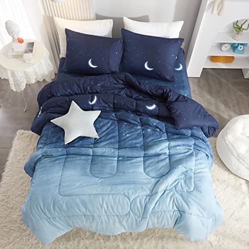 HYPREST Kids Twin Bed in A Bag Comforter Set with Sheets - 5 Pieces Twin Bedding Comforter Set for Girls Boys, Moon Star Blue Twin Bed Comforter Super Soft Lightweight Breathable(Oeko-Tex Certified) - Image 6