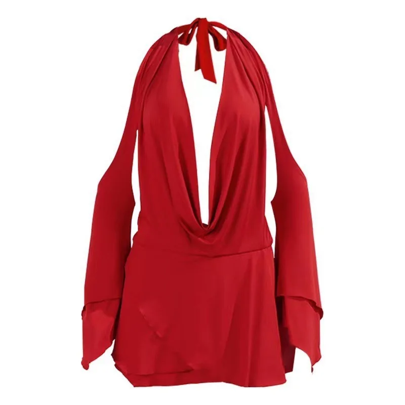 iamgia Sexy Spice Street deep V low neckline strapless long sleeve drape strap dress female summer - Image 8