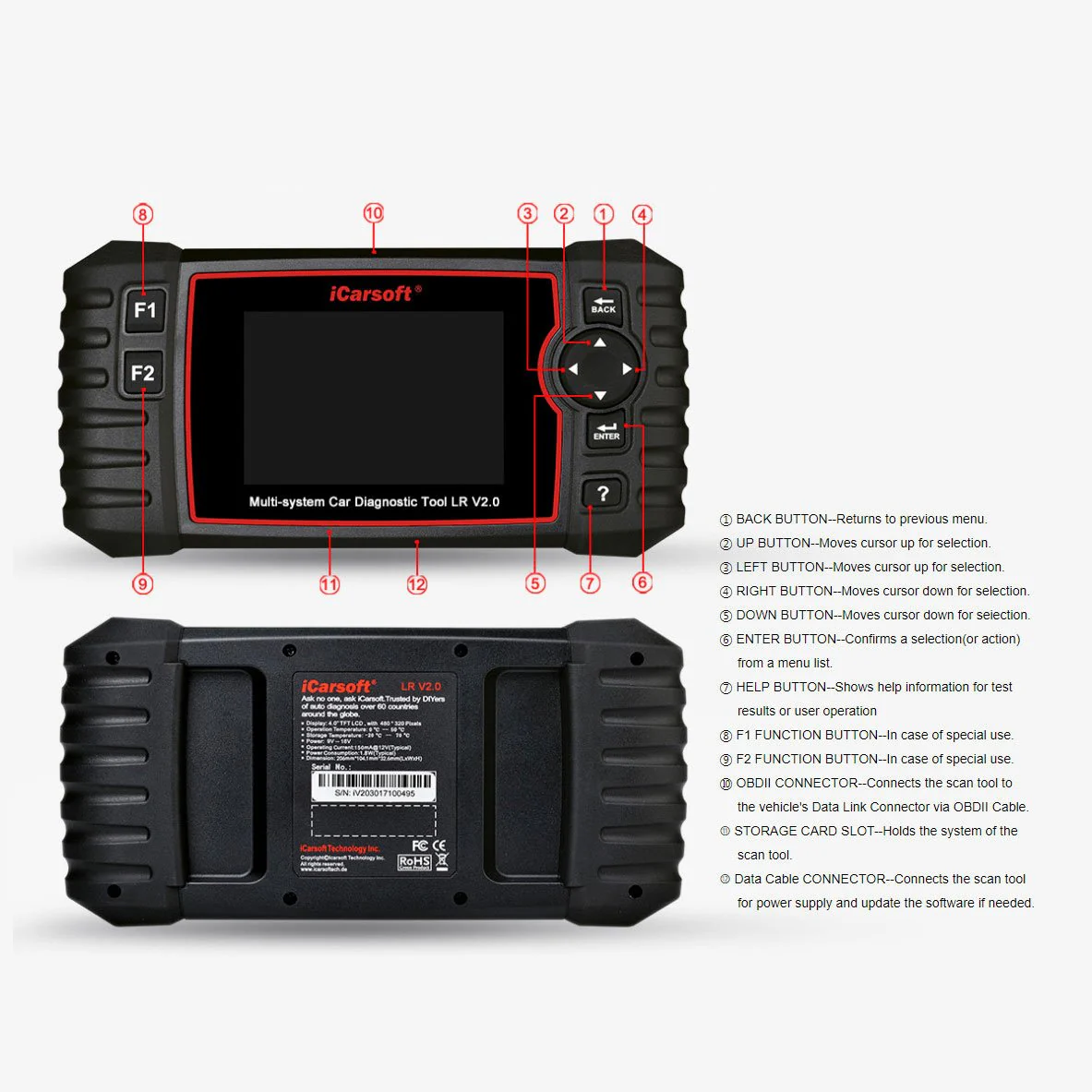 iCarsoft Professional Multi-System Auto Diagnostic Tool LR V2.0 Compatible for Landrover/Jaguar ABS SRS Oil Reset Update for LR II - Image 8
