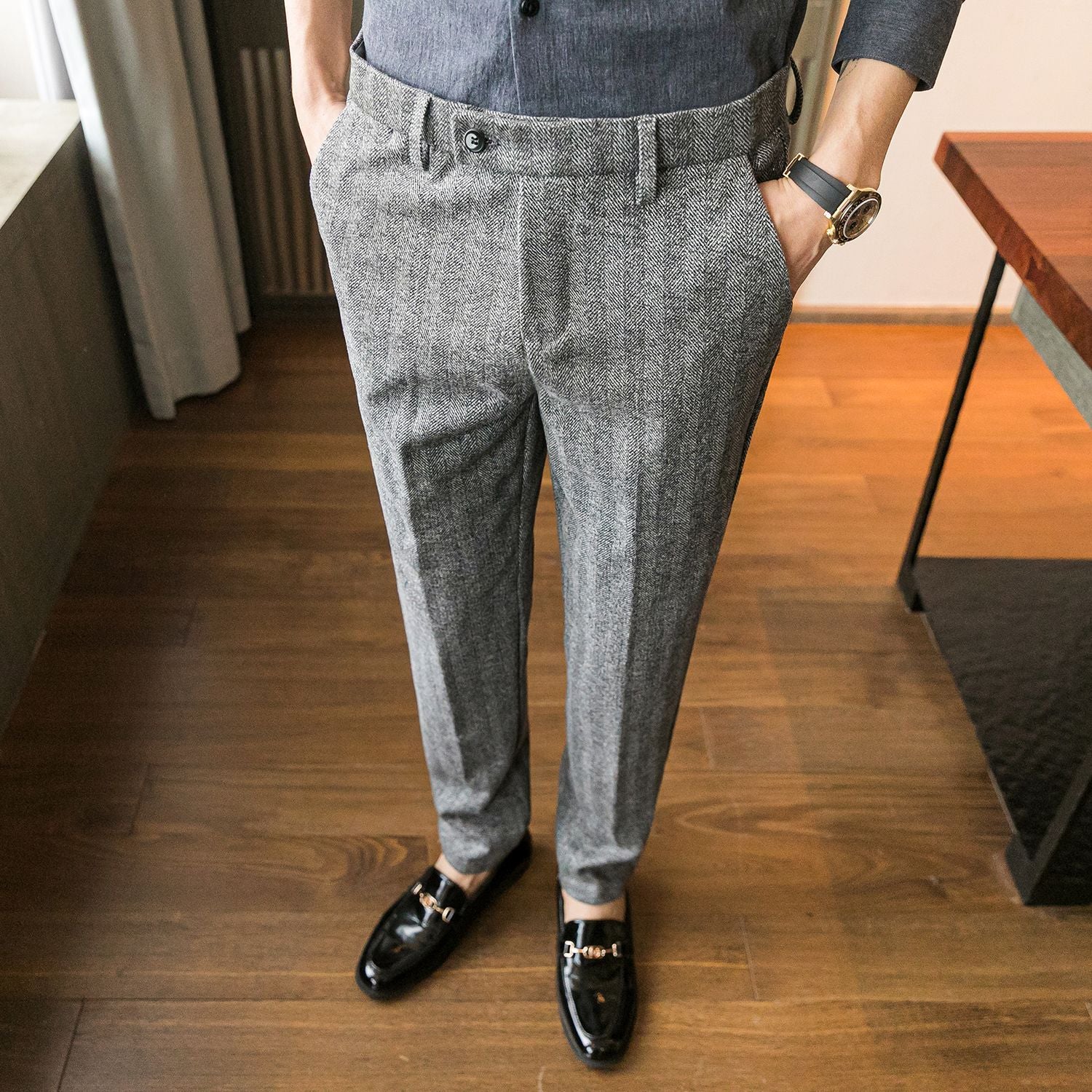 ICPANS Woolen Office Suit Pants Men Slim British Style Wool Business Formal Dress Trousers 2020 - Image 3