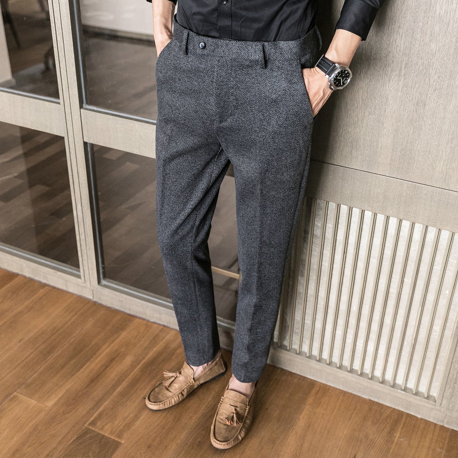 ICPANS Woolen Office Suit Pants Men Slim British Style Wool Business Formal Dress Trousers 2020 - Image 5