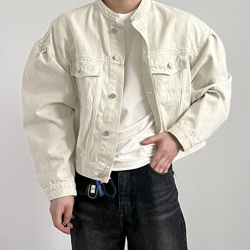 IEFB New Fashion Men's Denim Jacket High Street Male Stand Collar Top Solid Color Short Coat 2023 Autumn Menwear Tide 9C644 - Image 3