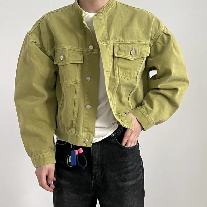 IEFB New Fashion Men's Denim Jacket High Street Male Stand Collar Top Solid Color Short Coat 2023 Autumn Menwear Tide 9C644 - Image 4