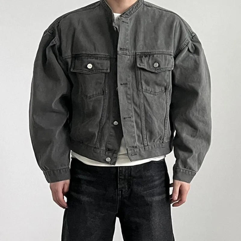 IEFB New Fashion Men's Denim Jacket High Street Male Stand Collar Top Solid Color Short Coat 2023 Autumn Menwear Tide 9C644 - Image 6