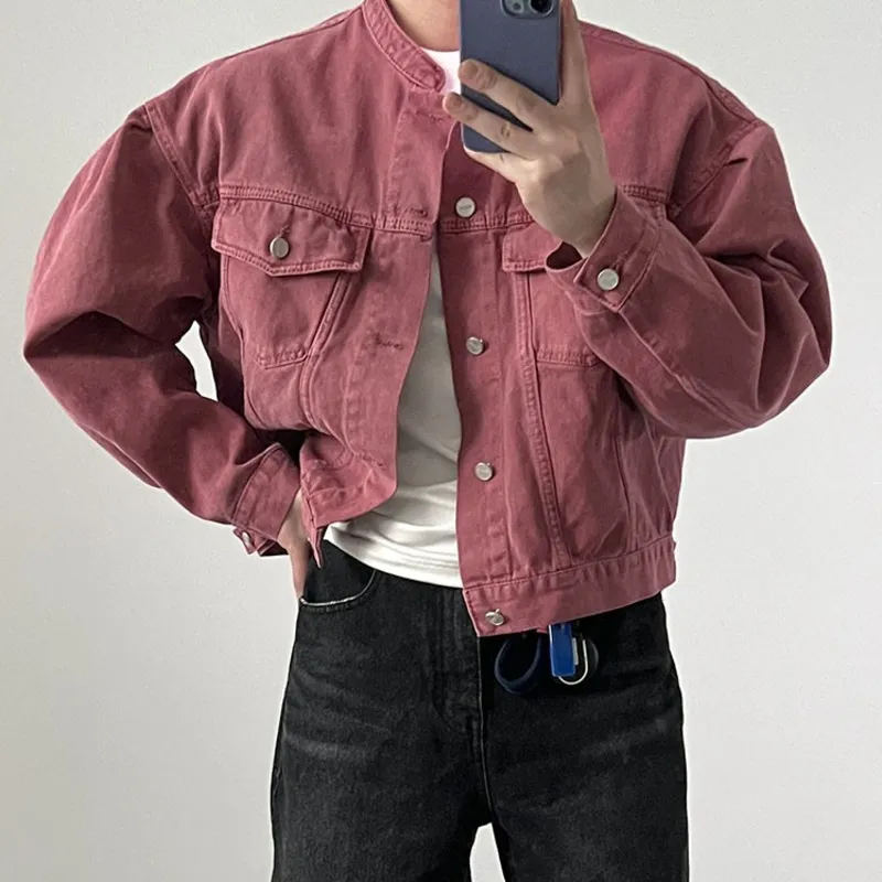 IEFB New Fashion Men's Denim Jacket High Street Male Stand Collar Top Solid Color Short Coat 2023 Autumn Menwear Tide 9C644 - Image 7
