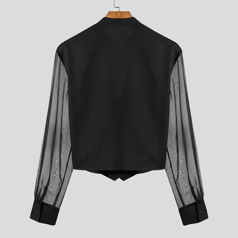 INCERUN Men Shirt Mesh Patchwork V Neck Long Sleeve Transparent Sexy Casual Male Shirts Streetwear Fashion Party Camisas 2025 - Image 16