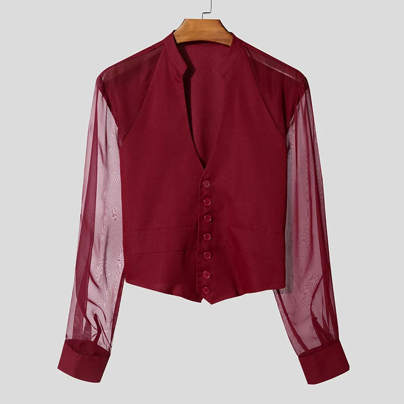 INCERUN Men Shirt Mesh Patchwork V Neck Long Sleeve Transparent Sexy Casual Male Shirts Streetwear Fashion Party Camisas 2025 - Image 23