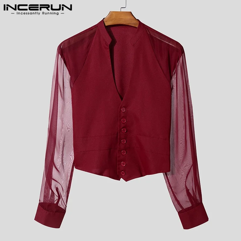 INCERUN Men Shirt Mesh Patchwork V Neck Long Sleeve Transparent Sexy Casual Male Shirts Streetwear Fashion Party Camisas 2025 - Image 4