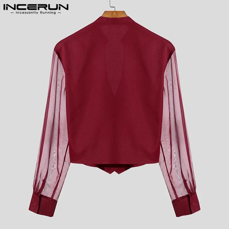 INCERUN Men Shirt Mesh Patchwork V Neck Long Sleeve Transparent Sexy Casual Male Shirts Streetwear Fashion Party Camisas 2025 - Image 5