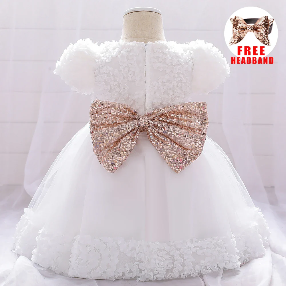 Infant Sequin Bow Baptism Dress for Girl Christening First 1st Birthday Dress Gown Party White Dresses for Baby Toddler Vestido - Image 12