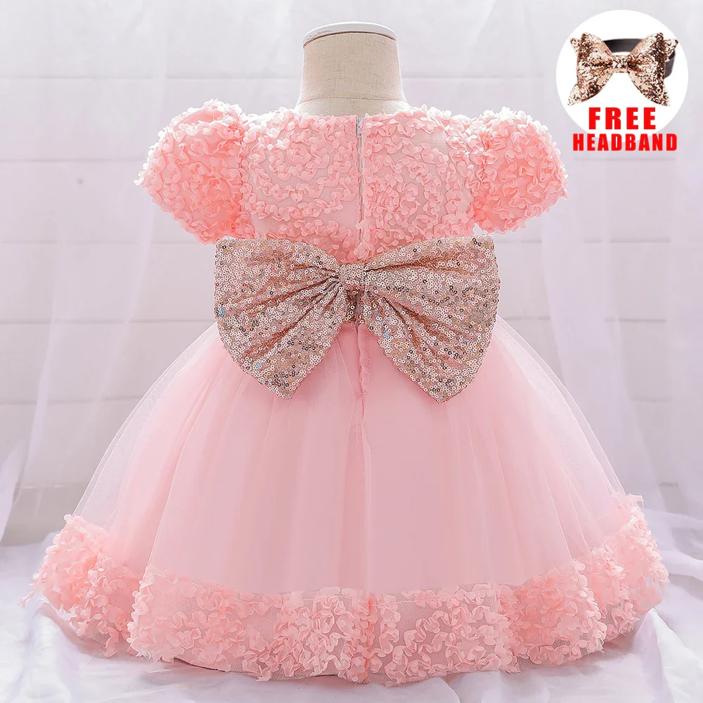 Infant Sequin Bow Baptism Dress for Girl Christening First 1st Birthday Dress Gown Party White Dresses for Baby Toddler Vestido - Image 4