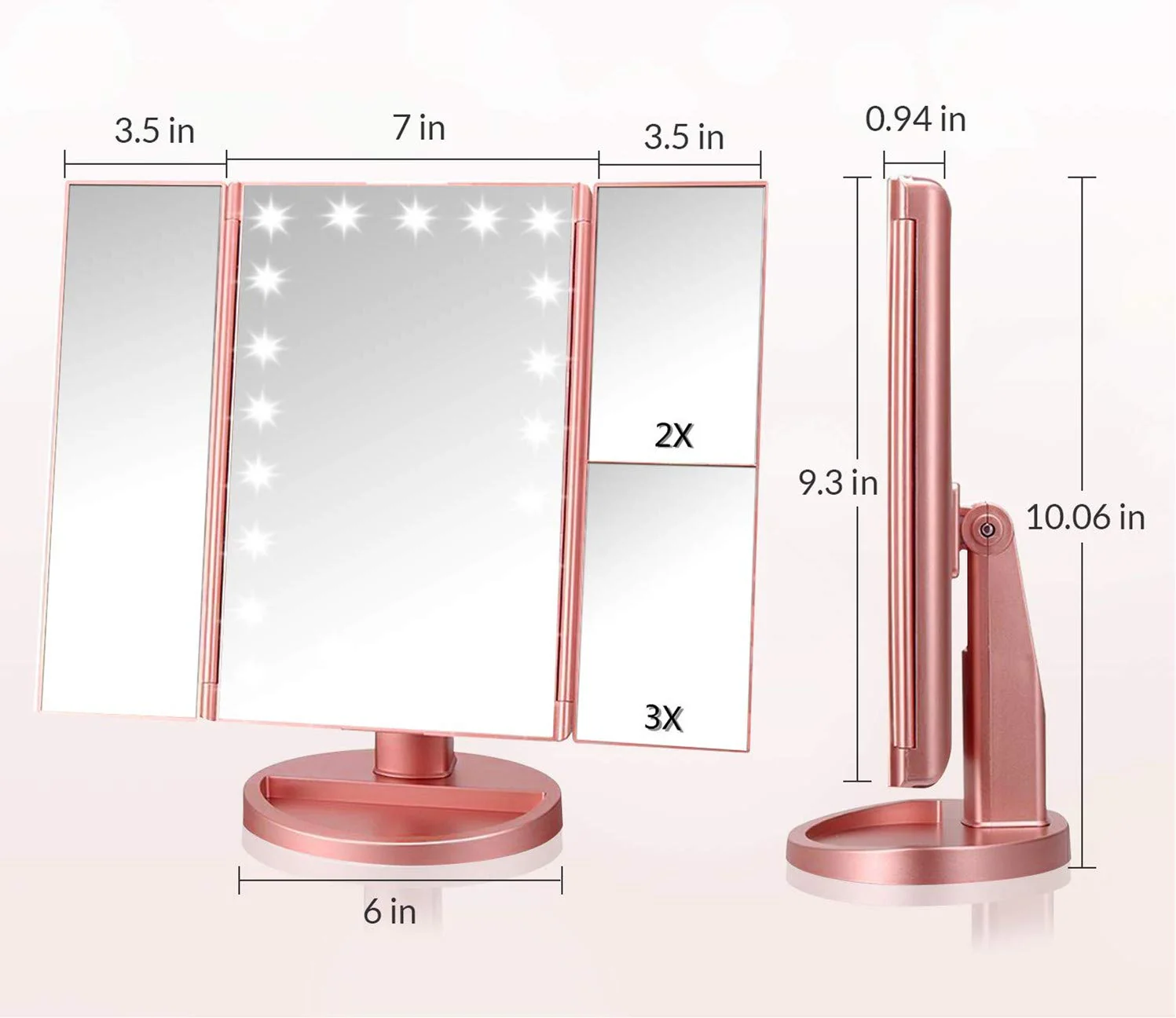Infitrans 3 Folds Lighted Vanity Makeup Mirror,1X/2X/3X Magnification, 21 LED Light Bright Table Mirror with Touch Screen,180 Adjustable Rotation,Portable Travel Cosmetic Mirror - Image 5