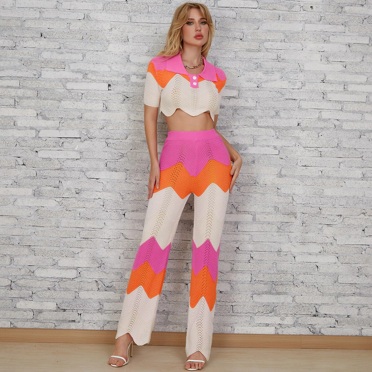InGrily Knit Patchwork Straight Pants Women Crochet Trend Loose High Waist Blocking Stretchy Trousers Female Streetwear Bottoms - Image 4