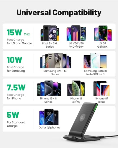 INIU Wireless Charger, 15W Fast Qi-Certified Wireless Charging Station with Sleep-Friendly Adaptive Light Compatible with iPhone 15 14 13 12 Pro XS 8 Plus Samsung Galaxy S23 S22 S21 Note 20 Google etc - Image 5