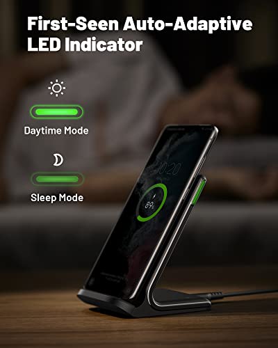 INIU Wireless Charger, 15W Fast Qi-Certified Wireless Charging Station with Sleep-Friendly Adaptive Light Compatible with iPhone 15 14 13 12 Pro XS 8 Plus Samsung Galaxy S23 S22 S21 Note 20 Google etc - Image 6