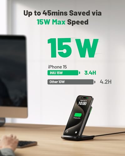 INIU Wireless Charger, 15W Fast Qi-Certified Wireless Charging Station with Sleep-Friendly Adaptive Light Compatible with iPhone 15 14 13 12 Pro XS 8 Plus Samsung Galaxy S23 S22 S21 Note 20 Google etc - Image 7