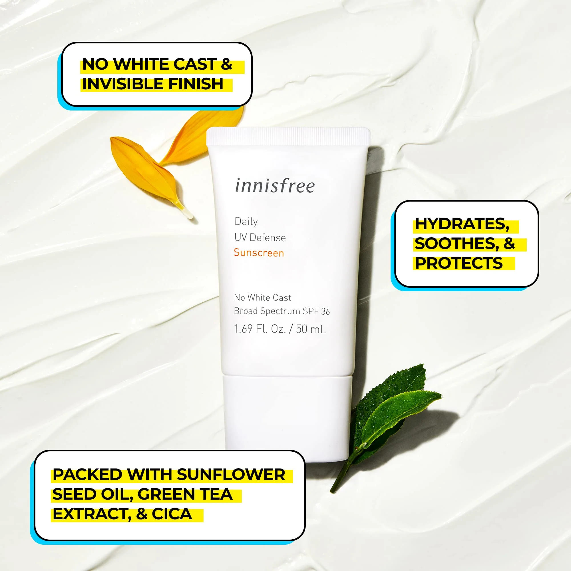innisfree Daily UV Defense Sunscreen Broad Spectrum SPF 36 Face Lotion, 1.69 Fl Oz (Pack of 1) - Image 5