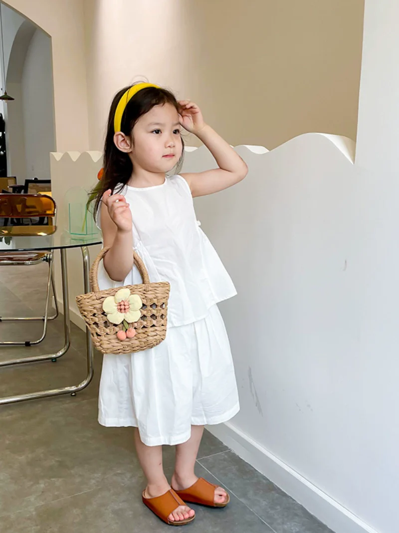 INS Summer Kids Straw Woven Bag Girl Rattan Flower Hand Bag Princess Retro and Fashion All-Matching Accessory Bag - Image 3