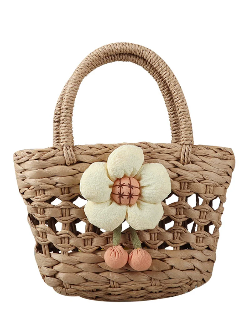 INS Summer Kids Straw Woven Bag Girl Rattan Flower Hand Bag Princess Retro and Fashion All-Matching Accessory Bag - Image 5