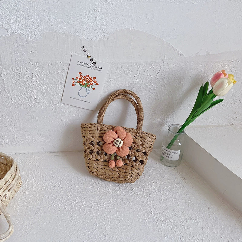 INS Summer Kids Straw Woven Bag Girl Rattan Flower Hand Bag Princess Retro and Fashion All-Matching Accessory Bag - Image 7
