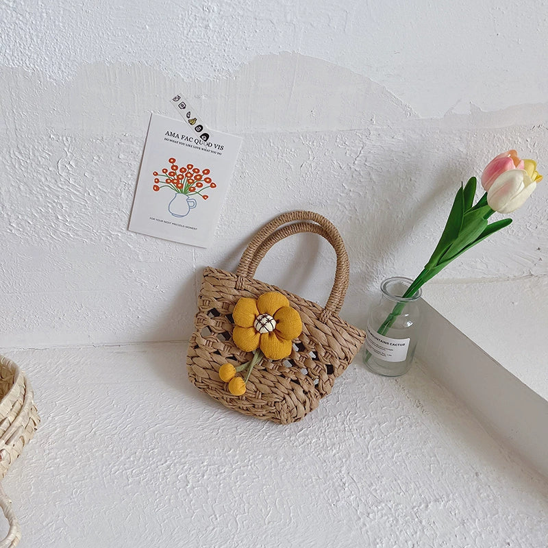 INS Summer Kids Straw Woven Bag Girl Rattan Flower Hand Bag Princess Retro and Fashion All-Matching Accessory Bag - Image 8