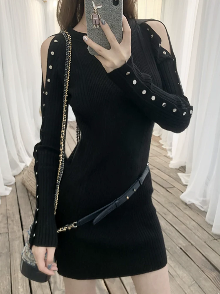 Inspirational Skirt off-Shoulder Black Slim Knit - Image 5