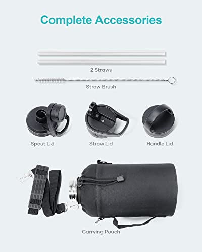 Insulated Water Bottle 64 oz with Straw Lid (3 Lids), BUZIO 64oz Stainless Steel Water Bottle Half Gallon Jug Flask, Double Wall Vacuum Sports Thermo Mug, Cold Hot Hydro Metal Canteen, Indigo Black - Image 4